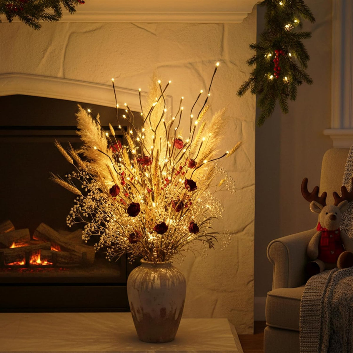 Illuminated Twig Branches with Flower Bulbs – Battery Operated Decorative Lights (Set of 2) | Thomler