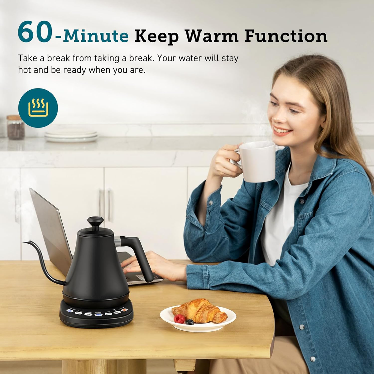 1200W Precision Pour Kettle with Digital Temp Control & Swan Neck Spout for Coffee & Tea | Thomler