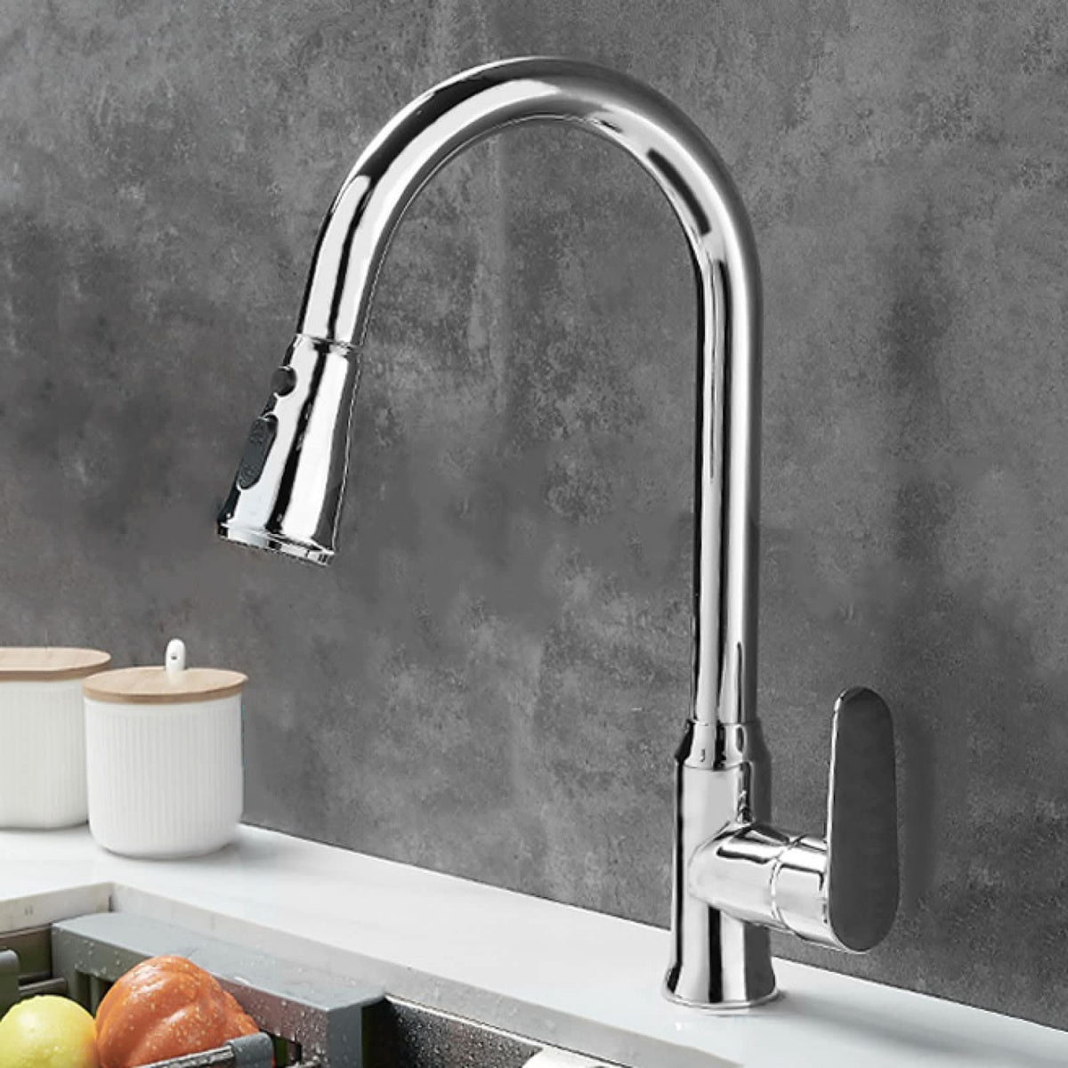 Single-Handle Pull-Down Kitchen Faucet with 360° Swivel Spout – Chrome, Brushed Nickel, Black & Gray Finish Options for Modern Sink | Thomler
