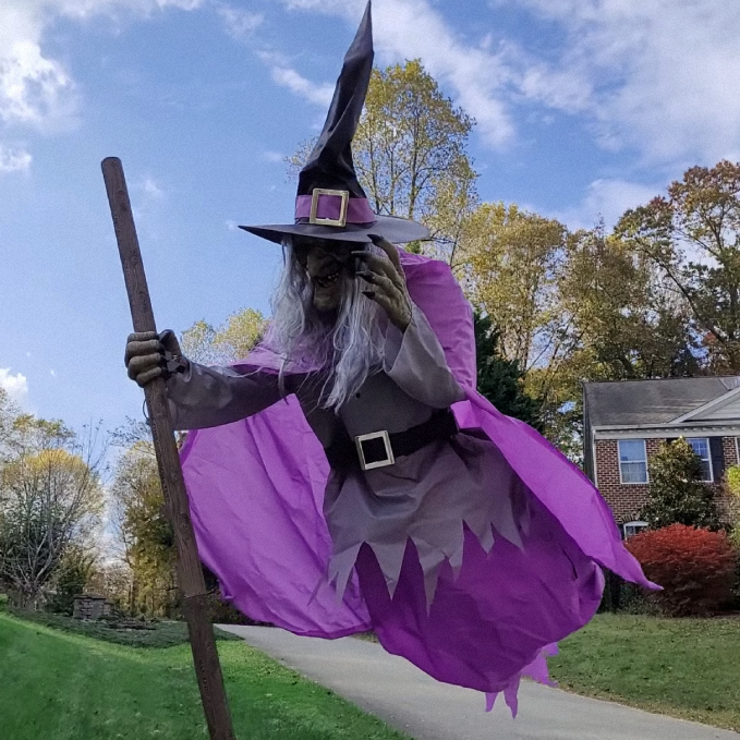 6 ft Tall Wind-Blown Witch Garden Stake for Outdoor Halloween Yard Display | Thomler