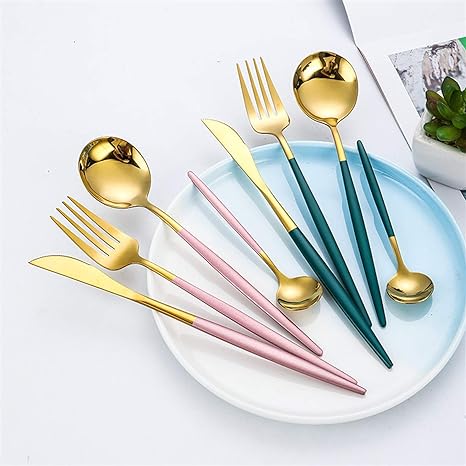 Stainless Steel Flatware Set 24-Piece Service for 6 with Colorful Handles for Everyday Dining Modern Table Utensils | Thomler