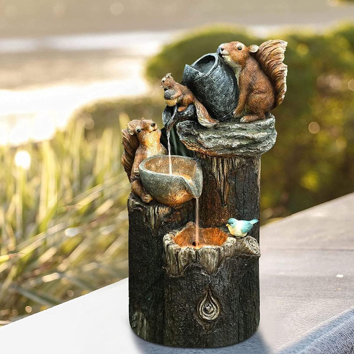 Solar-Tischbrunnen mit Tierfigur & LED-Beleuchtung – kompakt für Garten & Balkon