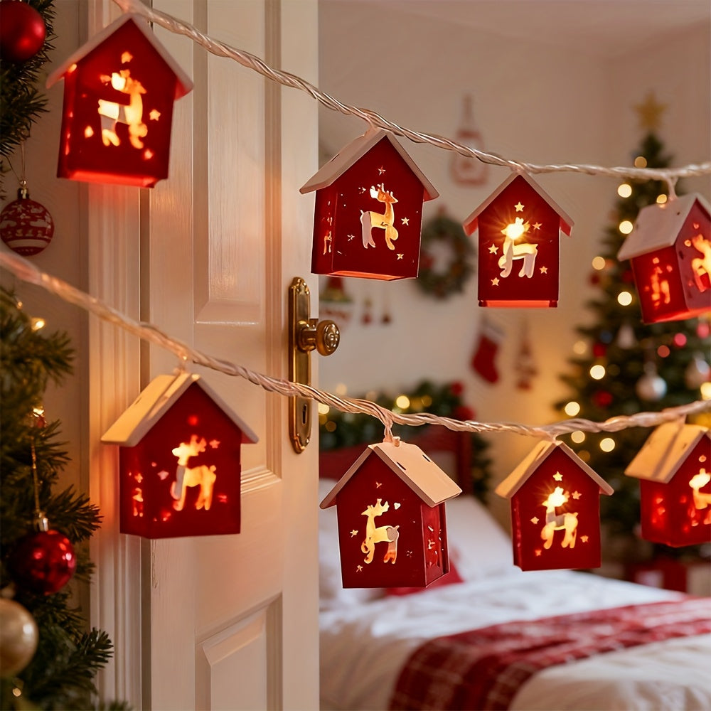Holiday Village String Lights – Warm LED Cabin Garland for Windows & Walls – 6.5 ft Battery-Powered Christmas Decor with House | Thomler