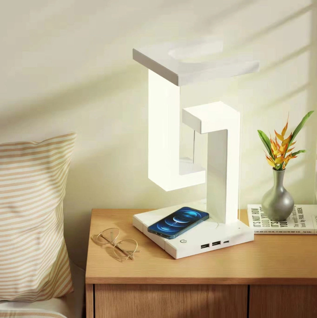 Floating Magnetic Desk Lamp with Wireless Charging Pad for Smartphones - Adjustable Brightness Touch Control LED Light for Home Office | Thomler