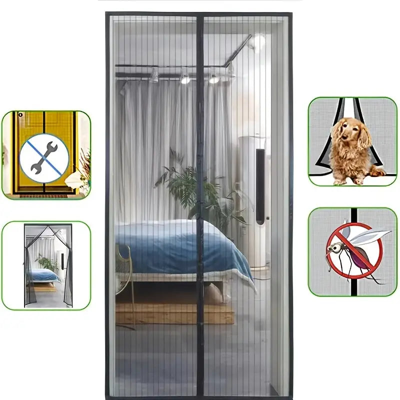 Magnetic Mesh Screen Door Self-Closing Hands-Free Entry Insect Protection Summer Ventilation Black White 31-47 in Patio Balcony RV Home | Thomler
