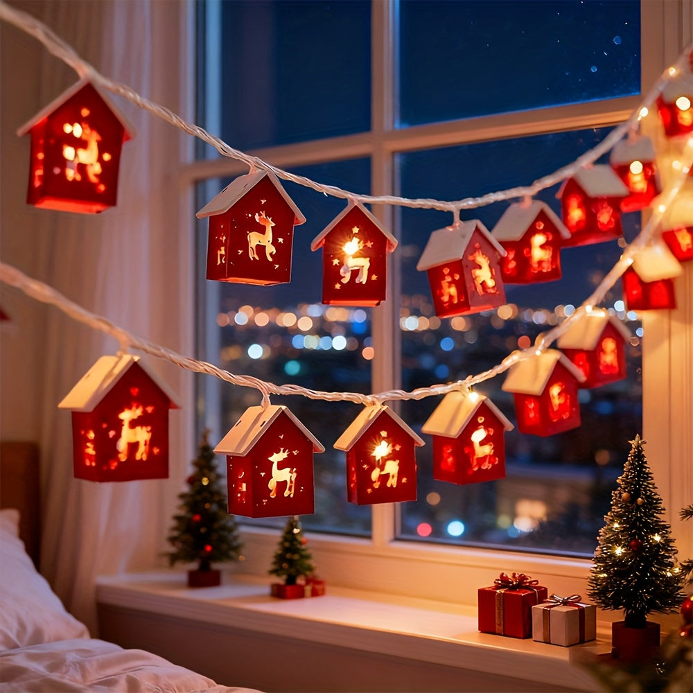 Holiday Village String Lights – Warm LED Cabin Garland for Windows & Walls – 6.5 ft Battery-Powered Christmas Decor with House | Thomler