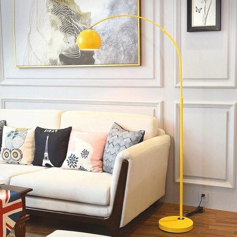 Floor Lamp Metal Arc 177.0 cm (69.7") Yellow Living Room Reading Light E27 Retro Globe Shade Standing Lamp | Thomler