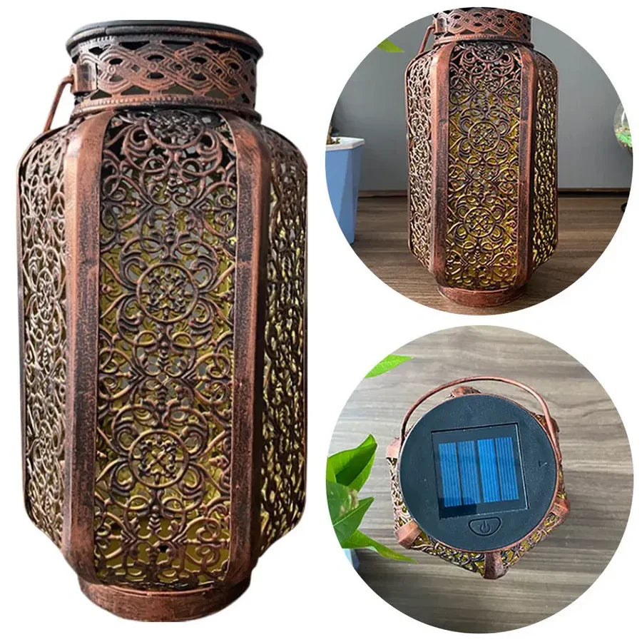 Solar Outdoor Lantern IP44 Iron Copper Moroccan Pattern Garden Patio Balcony | Thomler