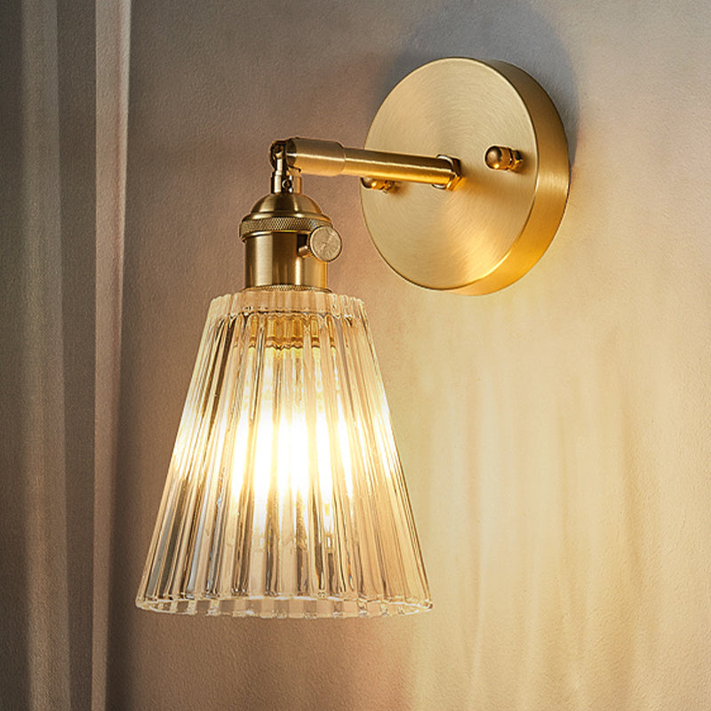 Wall Lamp Ribbed Glass E27 23.0 cm Brass Bedroom Hallway Industrial Loft Reading Light Accent Sconce | Thomler