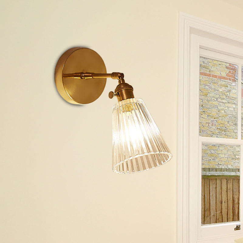 Wall Lamp Ribbed Glass E27 23.0 cm Brass Bedroom Hallway Industrial Loft Reading Light Accent Sconce | Thomler