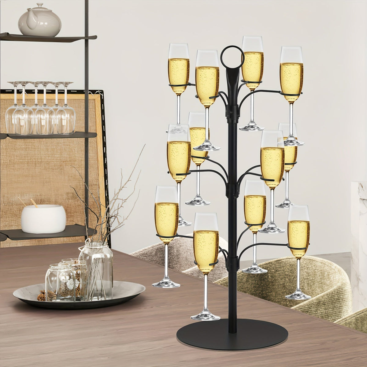 3-Tier Metal Stemware Display Stand – Holds 12 Glasses for Parties & Celebrations | Thomler