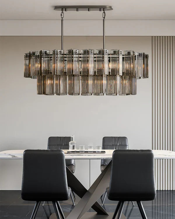 Oval Glass Panel Chandelier with Metal Frame 4-17 Lights Adjustable Height for Dining Room & Entryway | Thomler