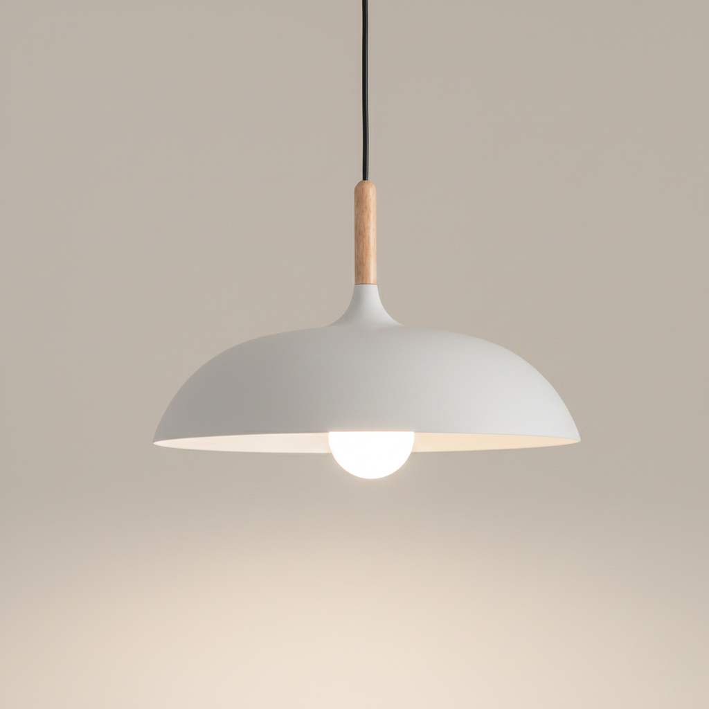 Modern Metal Pendant Light with Wood Detail – Adjustable Drop Ceiling Fixture for Dining, Kitchen & Living Room | Thomler