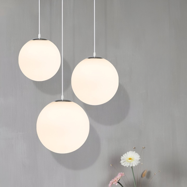Pendant Light Milky Glass 9.8 in White Dining Room Kitchen Island Hanging Ceiling Lamp Modern Minimalist Globe Fixture | Thomler