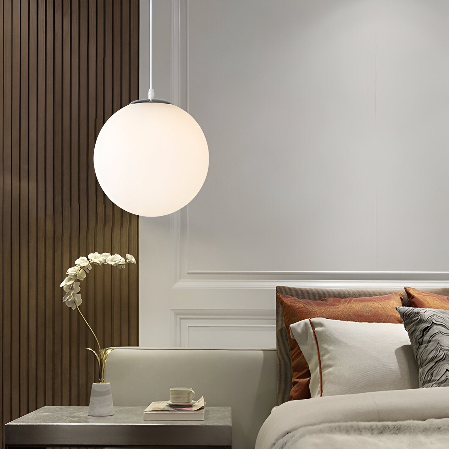 Pendant Light Milky Glass 9.8 in White Dining Room Kitchen Island Hanging Ceiling Lamp Modern Minimalist Globe Fixture | Thomler