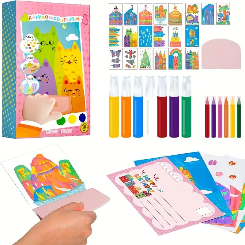 Kids Rainbow Scratch Art Kit with Squeeze Pens & Reveal Cards for Creative Screen-Free Play | Thomler