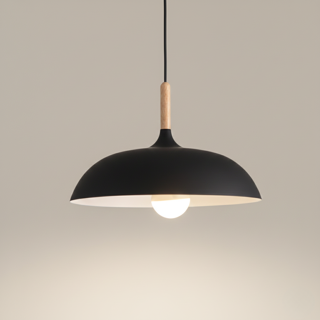 Modern Metal Pendant Light with Wood Detail – Adjustable Drop Ceiling Fixture for Dining, Kitchen & Living Room | Thomler