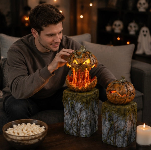 Voice-Triggered Glowing Jack-o'-Lantern Display Piece with Motion Response for Seasonal Home Haunts & Costume Events | Thomler