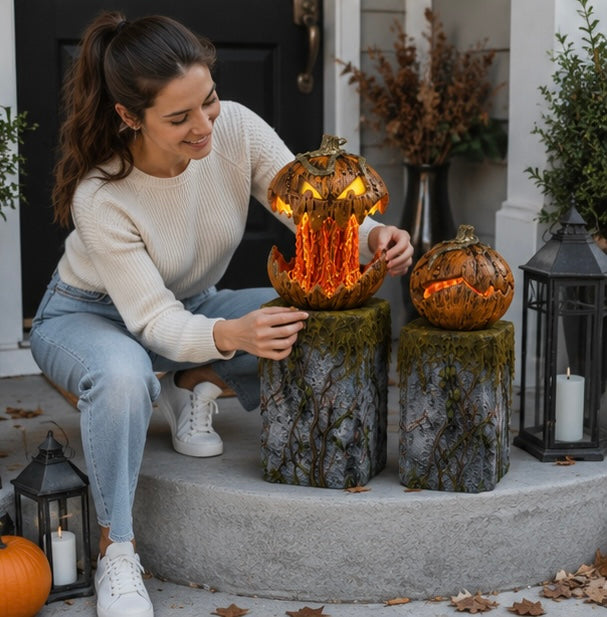Voice-Triggered Glowing Jack-o'-Lantern Display Piece with Motion Response for Seasonal Home Haunts & Costume Events | Thomler