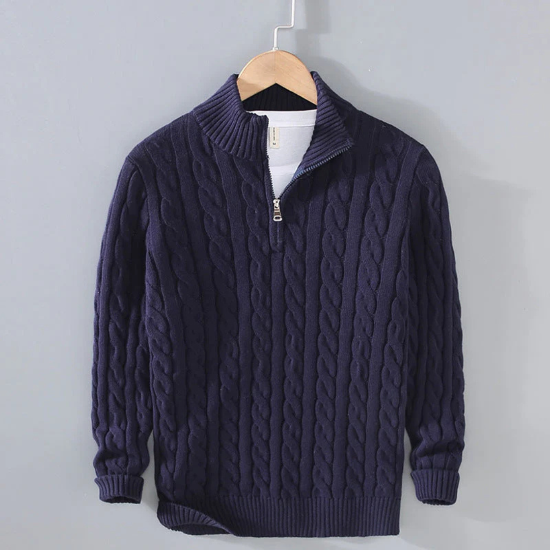 Cable-Knit Quarter-Zip Sweater for Men – 100% Cotton Stand-Collar Pullover for Fall & Winter | Thomler
