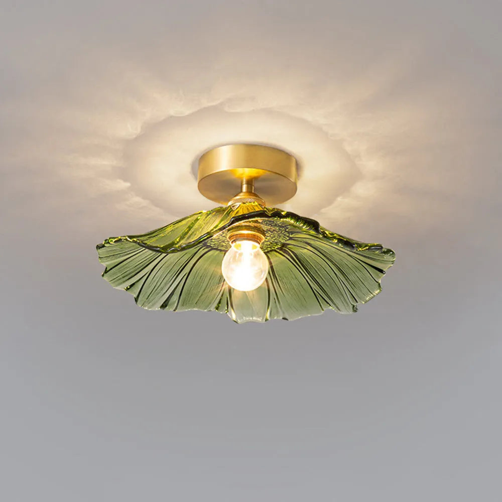 Floral Glass Pendant or Flush Mount Light – Vintage Brass Accent Fixture for Dining Room, Bedroom | Thomler