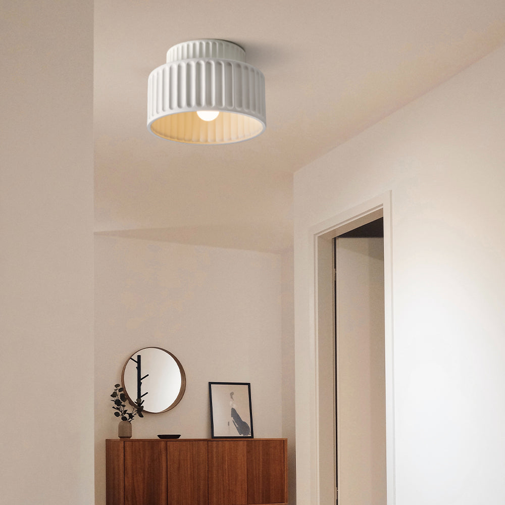 Ceiling Lamp Resin Ribbed E27 White Compact Living Room Kitchen Hallway Flush Mount Modern Scandinavian Lighting | Thomler