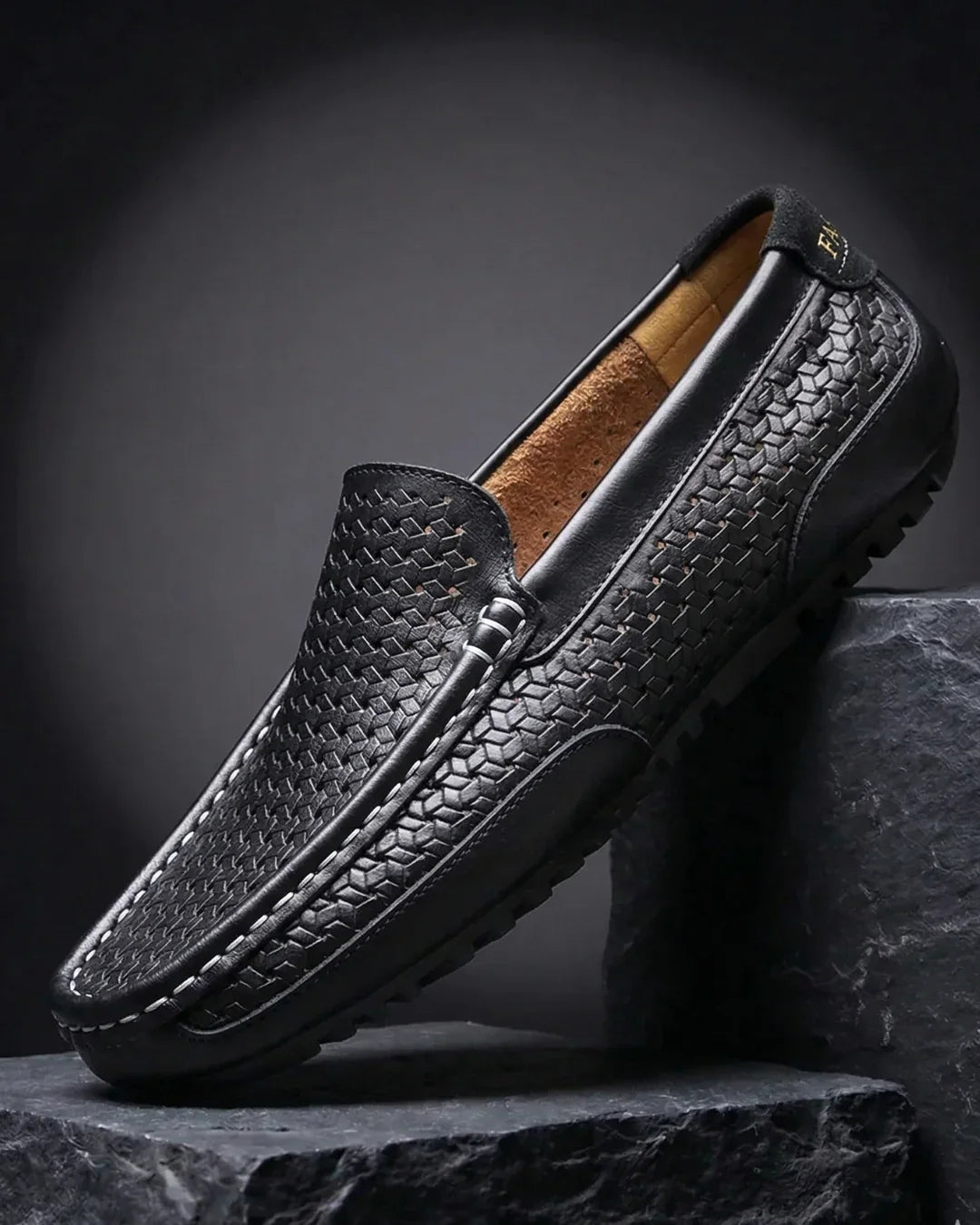 Handwoven Leather Slip-On Shoes with Cushioned Footbed & Rubber Sole for Men – Casual Summer Driving Moccasins, Breathable Comfort for | Thomler
