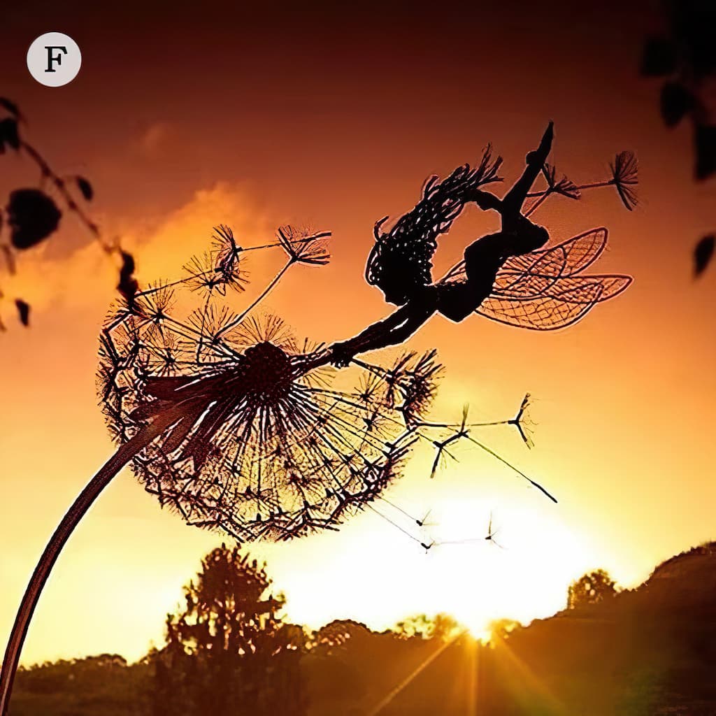 Metal Fairy Garden Stake with Dandelion Silhouette – Whimsical Outdoor Yard Art, Weather-Resistant Lawn Ornament for Flower Beds & Walkways | Thomler