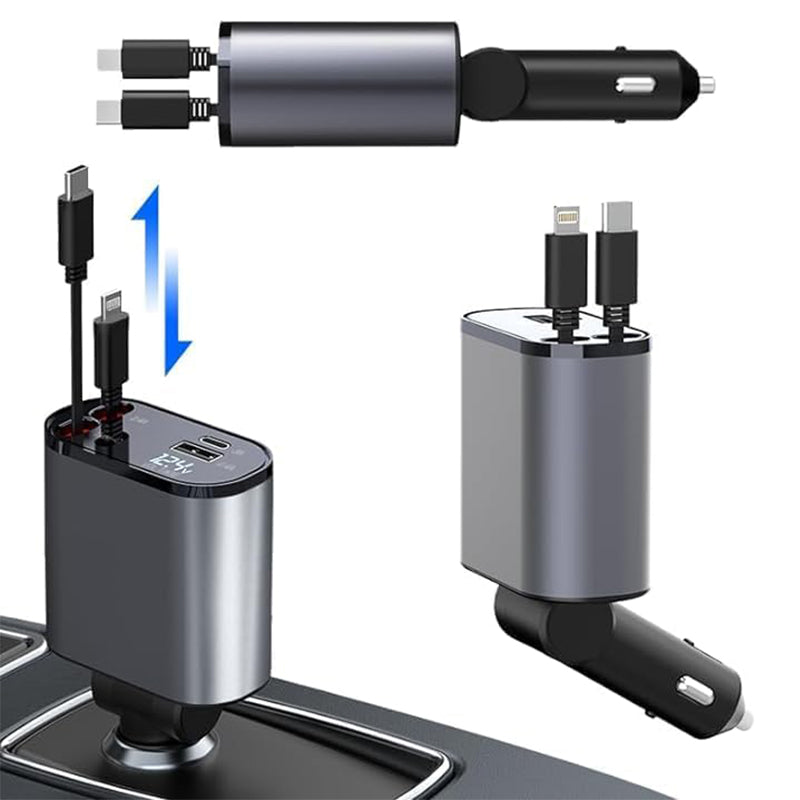 Retractable Car Charger with Dual Ports – Fast Charging Cable for iPhone & Android – 31 in Auto-Rewind USB Adapter | Thomler