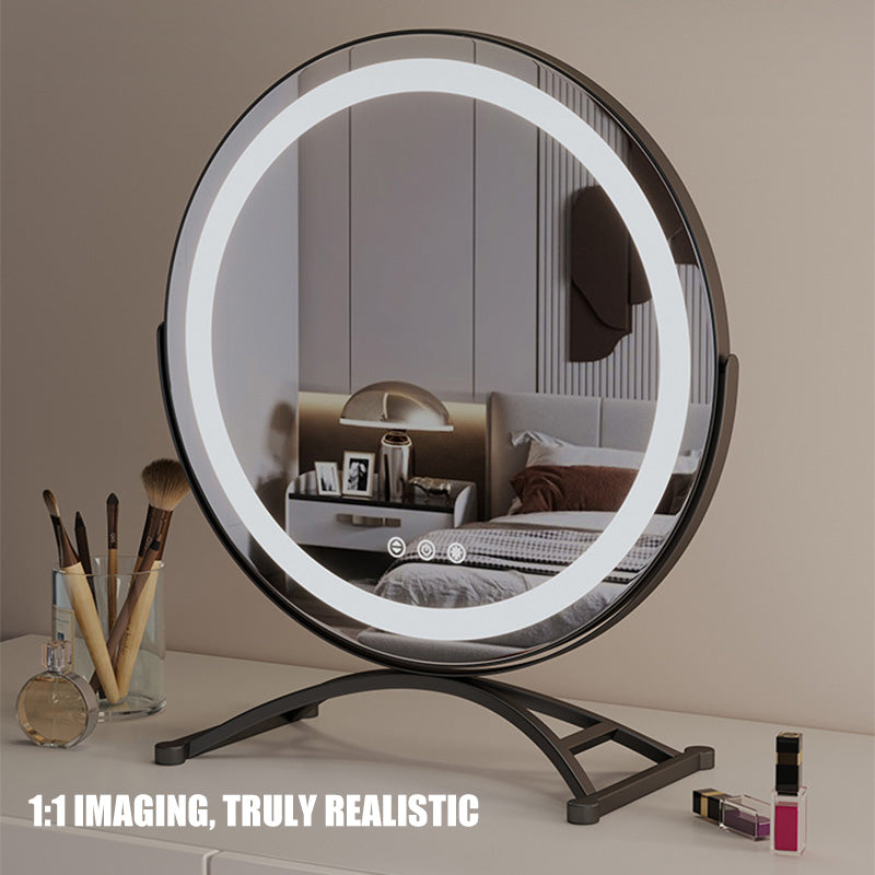 Makeup Mirror Metal Frame 40.0 cm LED Lighted Vanity Tabletop Rotating Dimmable Rechargeable Beauty Grooming Mirror | Thomler