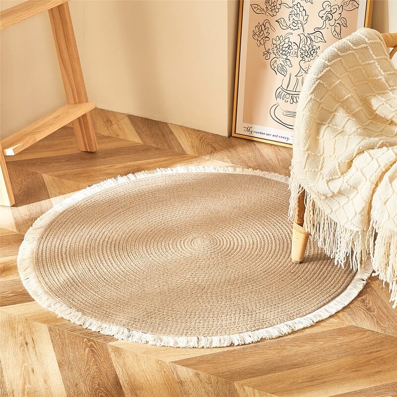 Woven Circular Jute Floor Mat – Natural Fiber Area Rug for Living Room & Bedroom | Thomler
