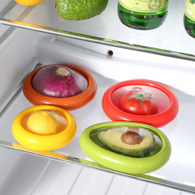 Stretch-Seal Half-Fruit Storage Containers with Snap-On Lids, Set of 4 Nesting Bins for Avocado Lemon Onion Tomato, BPA-Free Fresh Keeper | Thomler