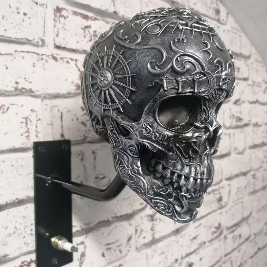 Skull Wall Mount Helmet Holder with Coat Hook for Motorcycle Gear Storage Rack Adjustable Organizer for Garage Entryway Workshop Man Cave | Thomler