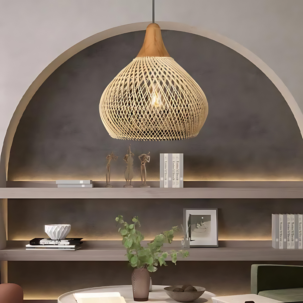 Pendant Light Rattan 19.7 in Handwoven Natural Dining Room Kitchen Island Hanging Ceiling Lamp Boho Rustic Organic | Thomler