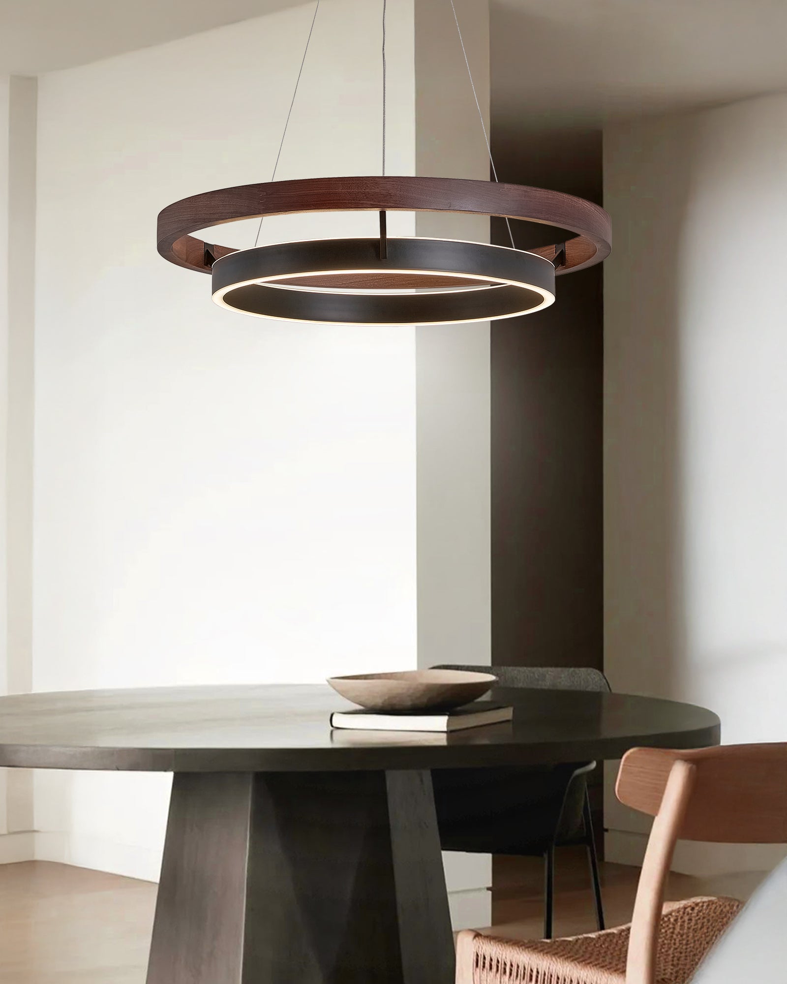 Pendant Light Wood Ring 60.0 cm (23.6") LED Dining Room Adjustable Hanging Ceiling Chandelier Modern Farmhouse Kitchen Island | Thomler
