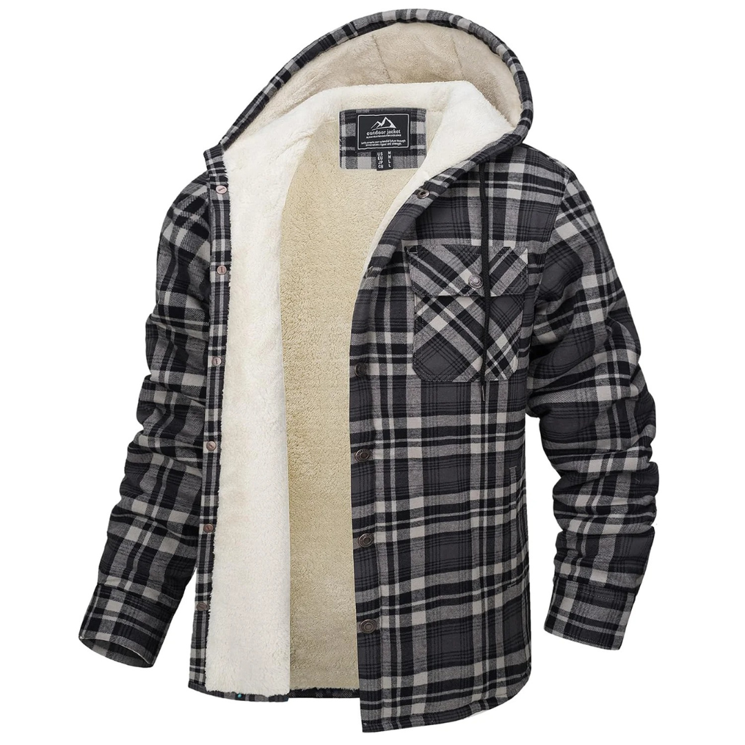 Hooded Flannel Shirt Jacket with Quilted Lining for Men – Thermal Button-Up Shacket for Fall & Winter | Thomler