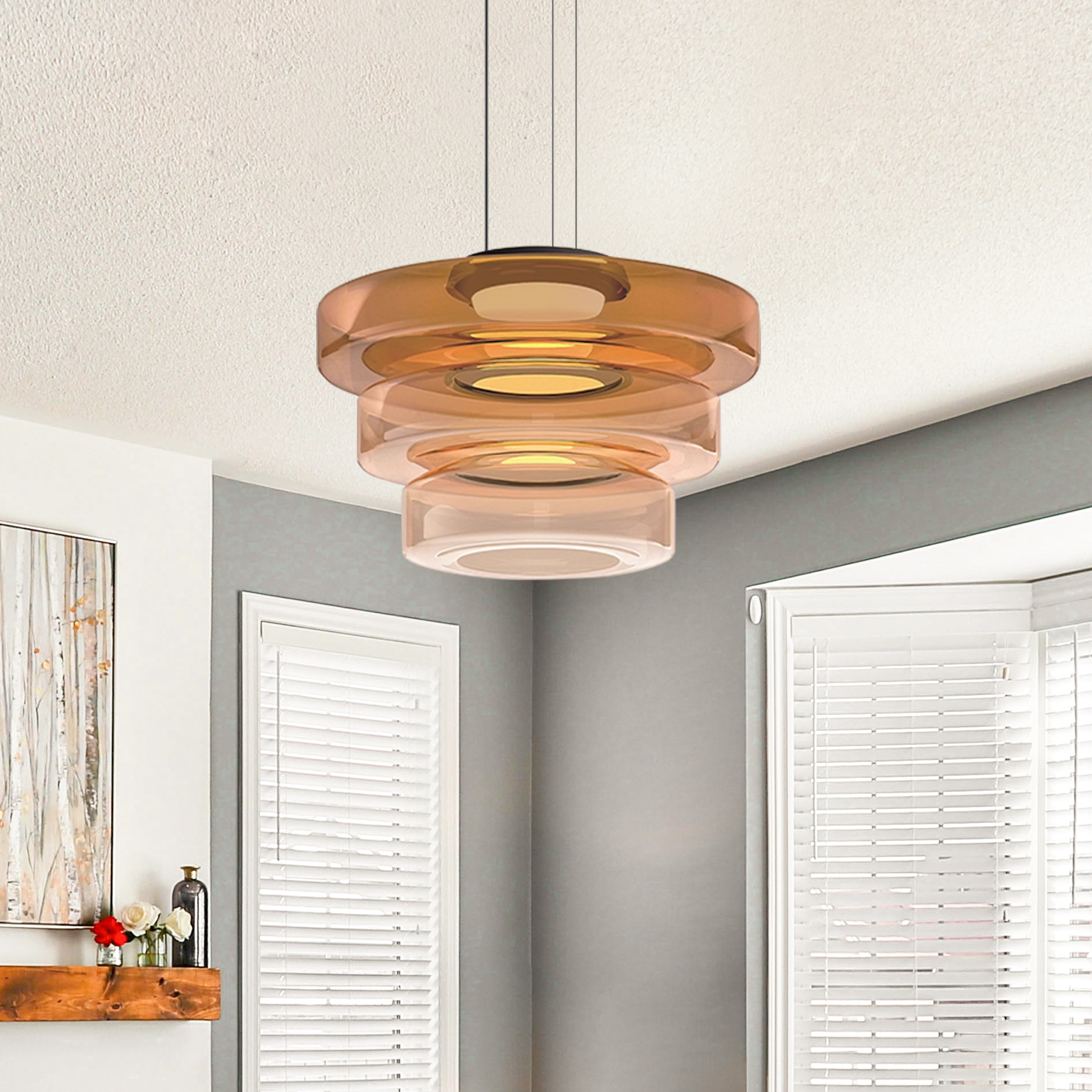 Pendant Light Layered Glass 30.0 cm Amber Dining Room Living Room Ceiling Lamp Modern Atmosphere Lighting | Thomler