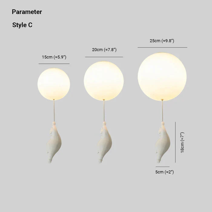 Kids Ceiling Light Nursery Bear Balloon Pendant LED Lamp Bedroom Playroom Decor Warm White Glow Animal Theme Hanging Fixture | Thomler