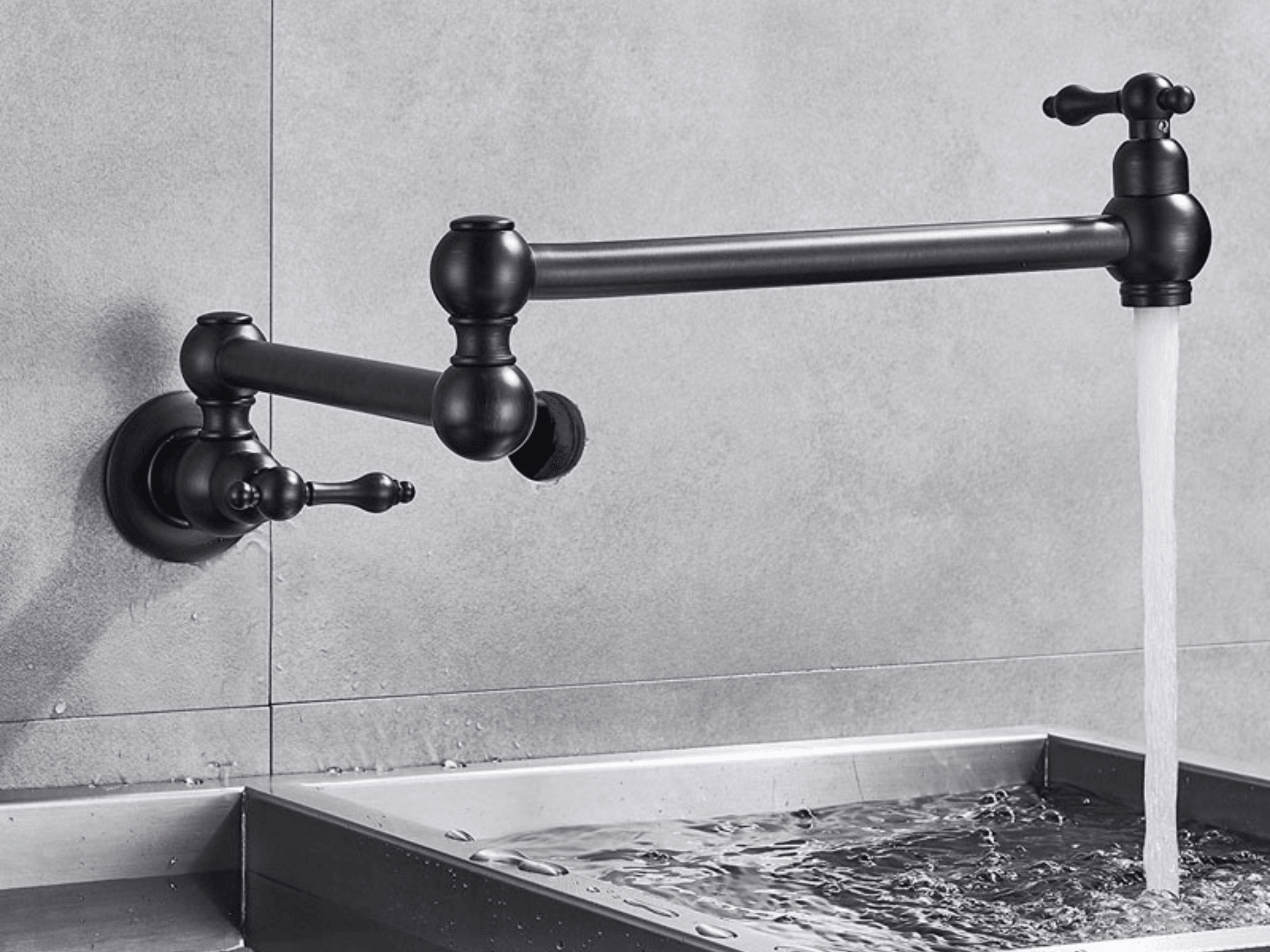 Wall-Mount Dual-Handle Kitchen Faucet for Pots – Brass Construction with Hot & Cold Lines – Chrome, Brushed Nickel, Black & Antique Brass Fi | Thomler