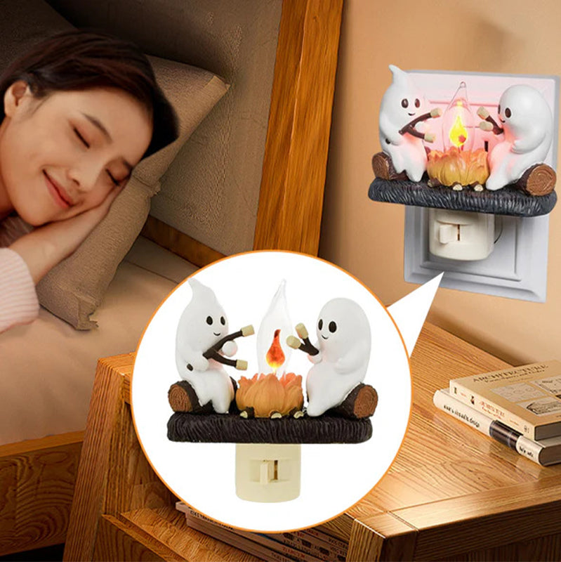 Flickering Campfire Ghost Night Light LED Resin Figurine for Kids Bedrooms Halloween Decor Ambient Lighting Whimsical Tabletop Lamp | Thomler