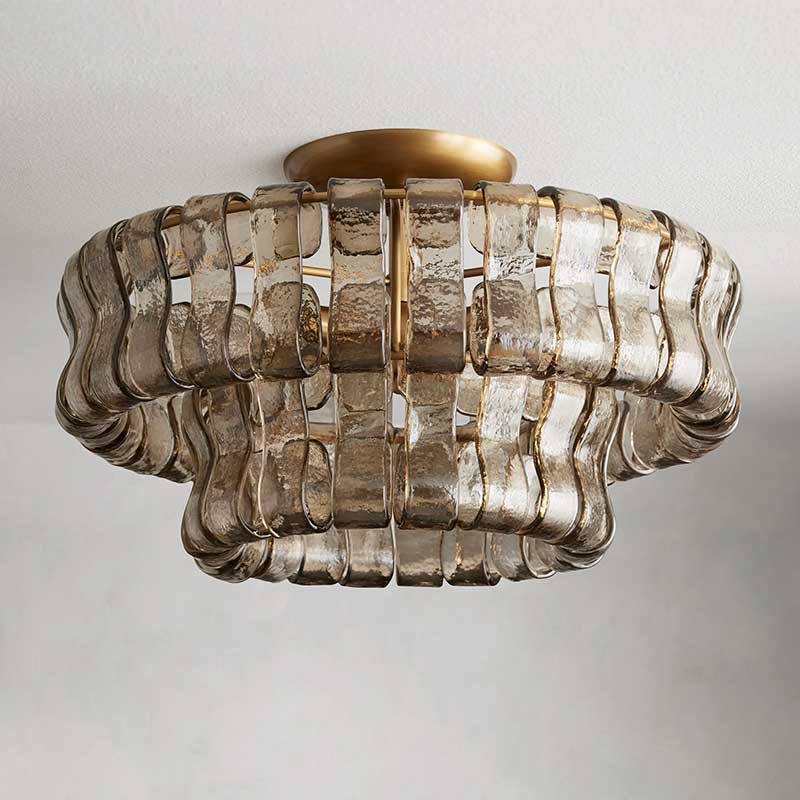 Textured Glass Flush Mount Ceiling Light 18-Inch Brass Finish 3-Light Modern Fixture for Living Room Bedroom Dining Room Entryway | Thomler