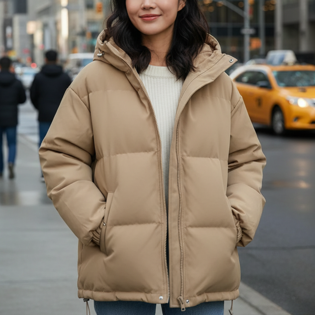 Hooded Puffer Jacket for Women – Water-Resistant Quilted Winter Coat with Side Pockets for Everyday Wear, Travel & Outdoor Activities | Thomler