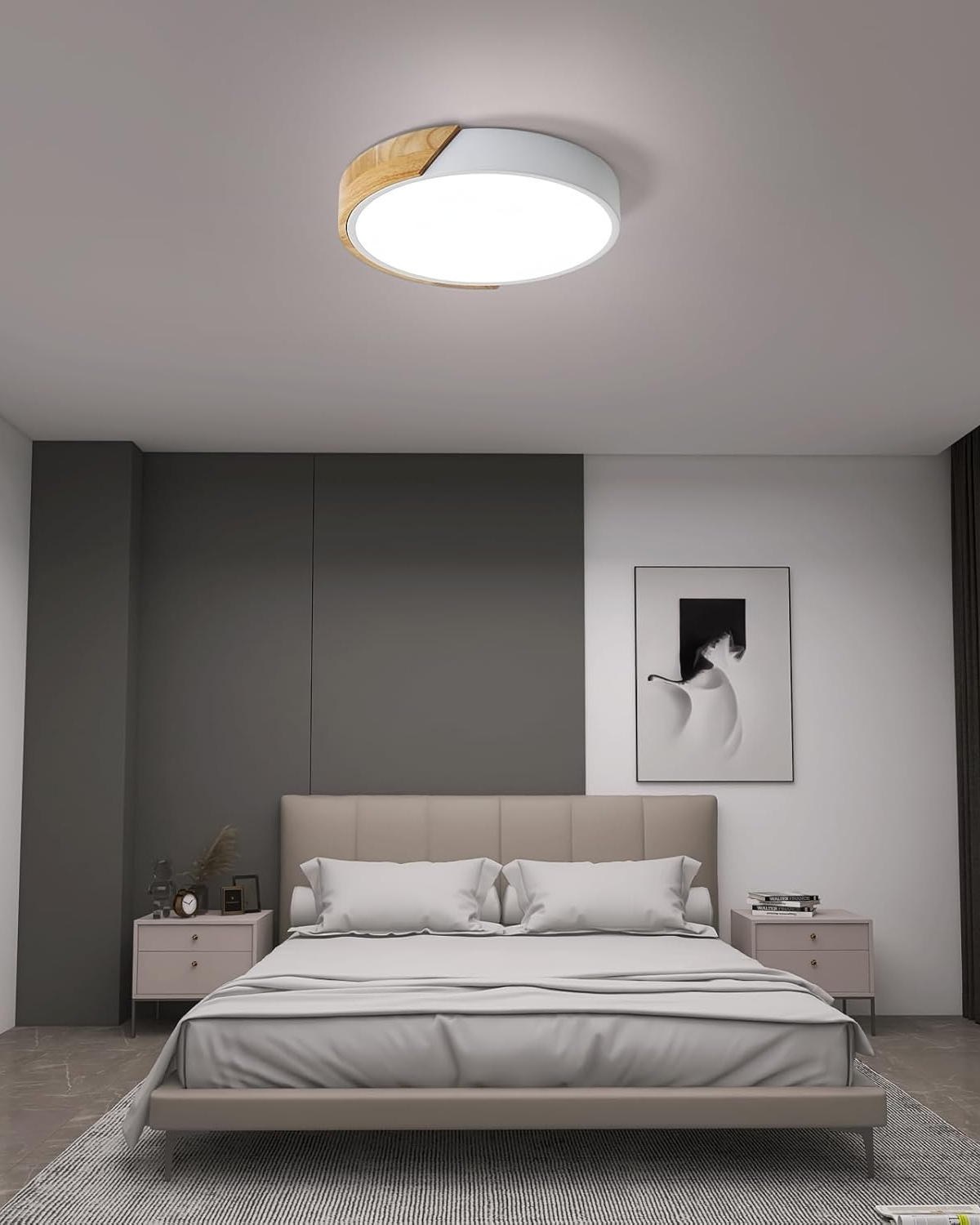 Moderne ronde plafondlamp met houtaccent en LED verlichting – minimalistische designlamp in 23 30 40 50 en 60 cm | Sansoti