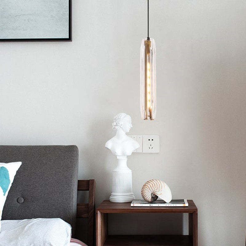 Pendant Light Glass Cylinder 15 in Adjustable Hanging Bedroom Dining Room Ceiling Fixture Modern Minimalist Lighting | Thomler