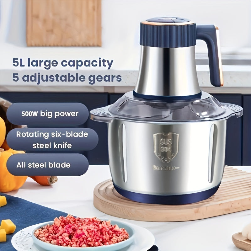 Food Processor Stainless Steel 5.0 L Blue Kitchen Chopper Grinder Vegetable Meat Mixer 5000 RPM Multi Blade Prep Machine | Thomler
