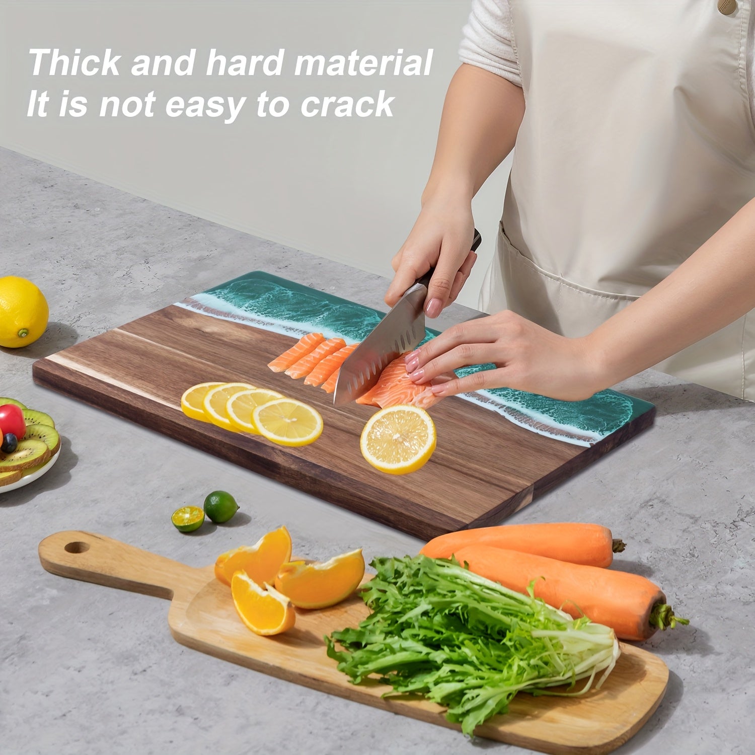 Acacia Wood Serving Board with Resin Wave Inlay 18x9 Inch Coastal Charcuterie Tray for Cheese Fruit Bread Kitchen Decor | Thomler