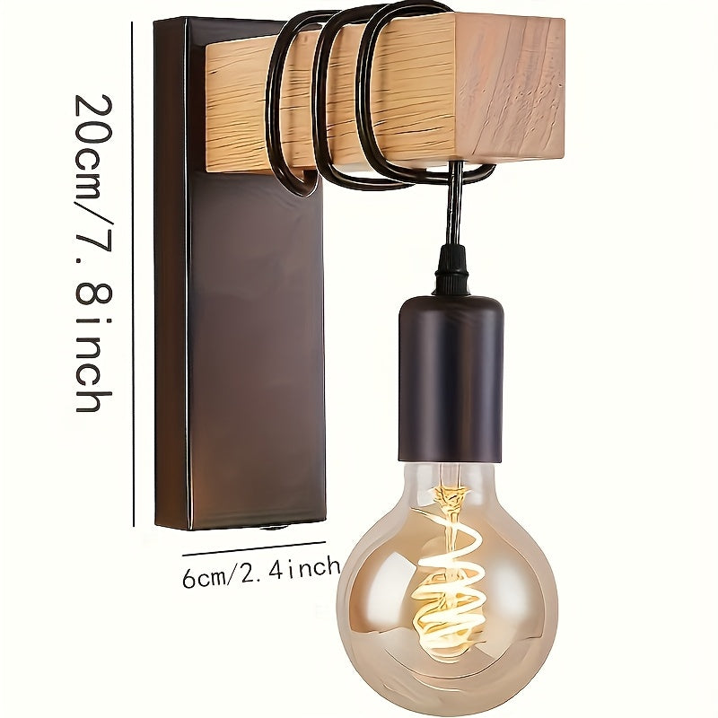 Metal and Wood Wall Light Fixture with E27 Socket – Modern Rustic Sconce for Hallway Bedroom Living Room – Semi-Flush Mount Design | Thomler