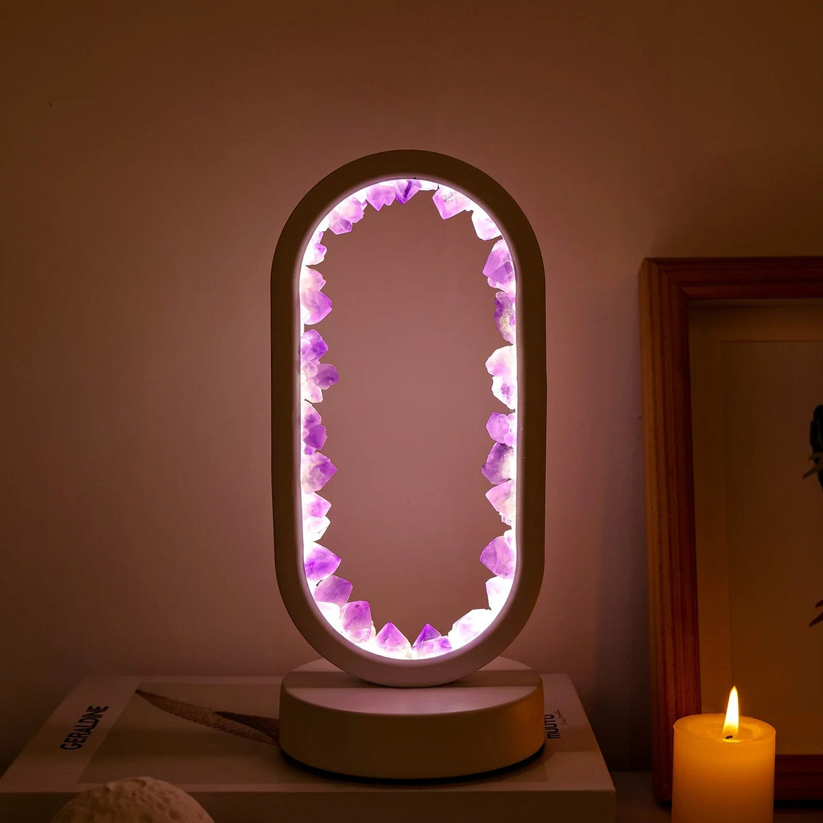 Genuine Crystal Stone Mood Lamp for Relaxation & Meditation, Handcrafted Mineral Accent Light for Home Décor | Thomler