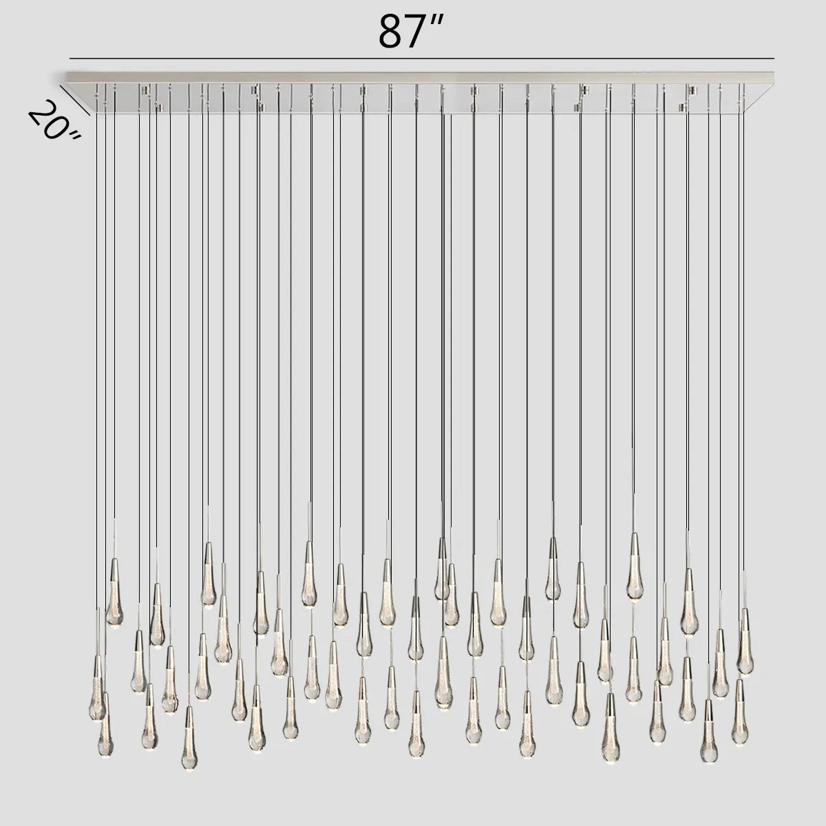 Cascading Raindrop Linear LED Chandelier – Textured Glass Orbs, Adjustable Height, Vaulted Ceiling Ready – 37 to 120 Inch Options for | Thomler
