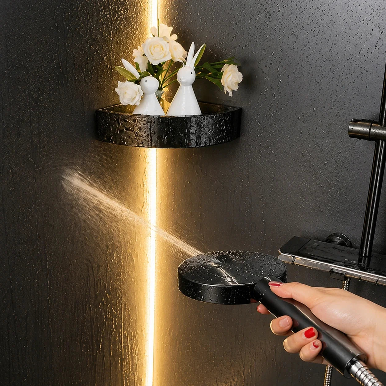 Handheld Shower Head with 7 Spray Settings, High Pressure Chrome Rainfall Showerhead for Bathroom, Adjustable Water Flow Wand for Low | Thomler